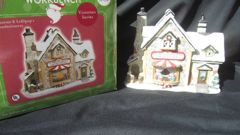 Santas Workbench Licorice & Lollipops Confectionery Christmas House with Box - Collectible Victorian Series