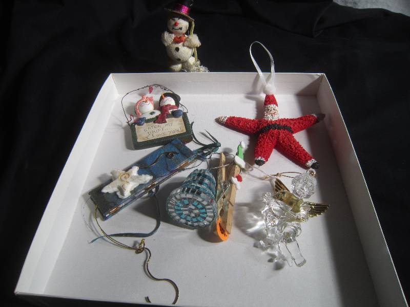 Christmas Lot - 6 Ornaments and Antique Snowman
