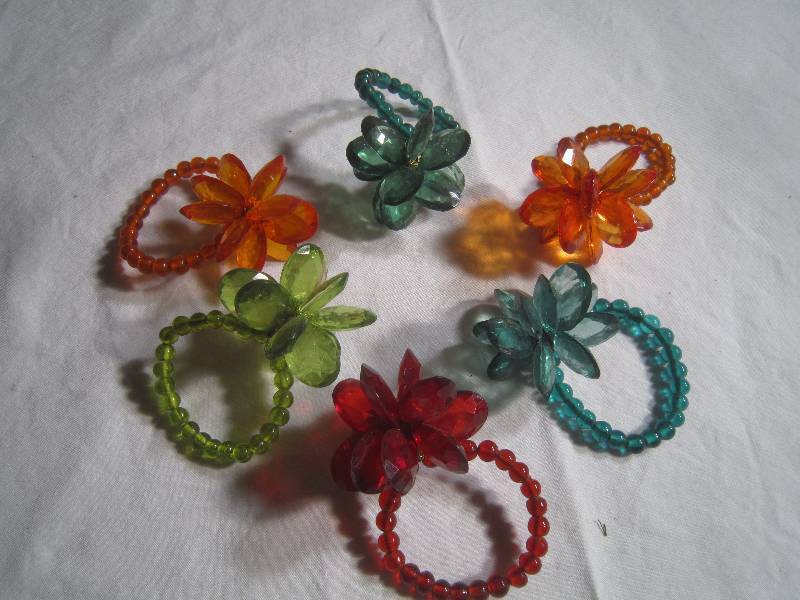 Lot of New Napkin Rings - Very Unique Beaded Flowers Set of 6