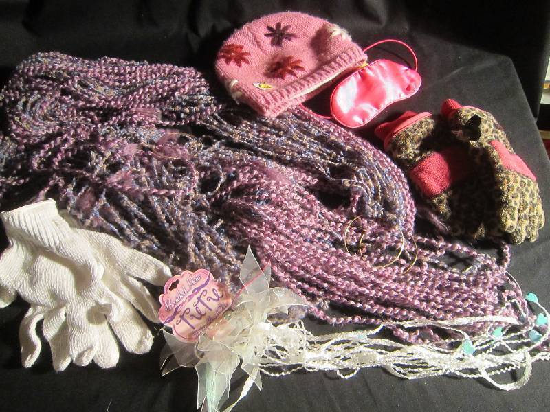 LOT - Yarn Scarves, Hat, Mittens, Eye Cover