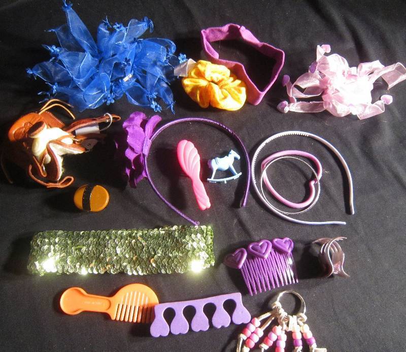 LOT - Headbands, Bracelet, Toys, Barbie Brush, ETC