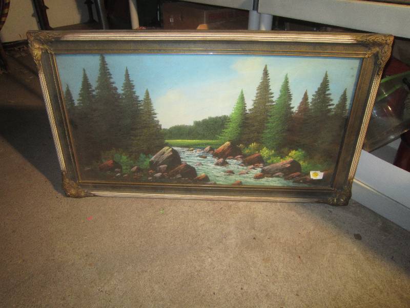 lot 882 image: Vintage Painting in Rect Frame very old - 18 x 32