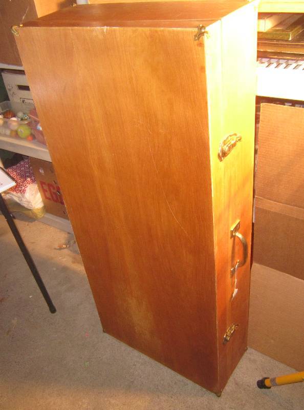 lot 905 image: Large Wooden Box was made to carry a mandolin and fiddle but would make a great storage box