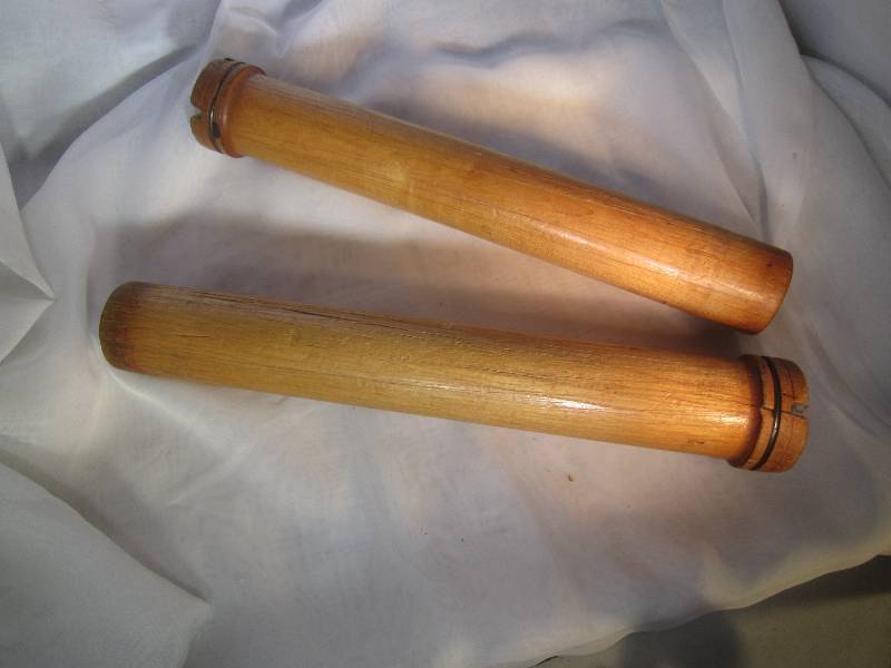 lot 927 image: 2 Antique Spool Bobbins 14 Tall
