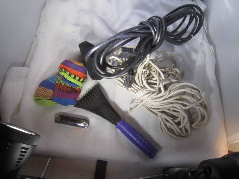lot 940 image: LOT - Scrapper, Socks, Rope, Allen Wrench Tool, Large Chord, ETC