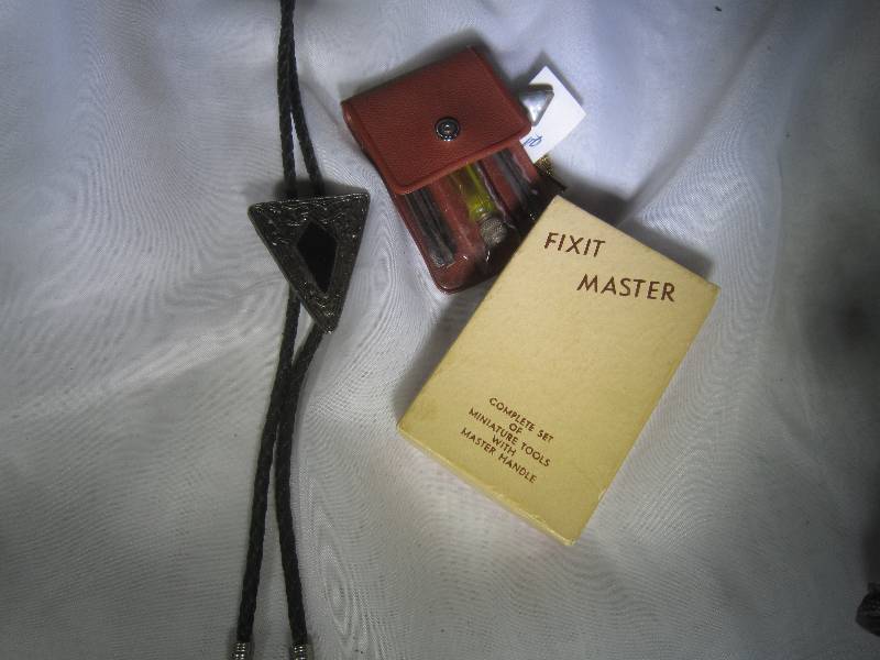 lot 961 image: LOT - Bolo Tie, Vintage Screwdriver Set, Rock Tie Back
