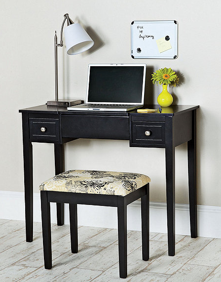 lot 19 image: Black Vanity and Bench Set