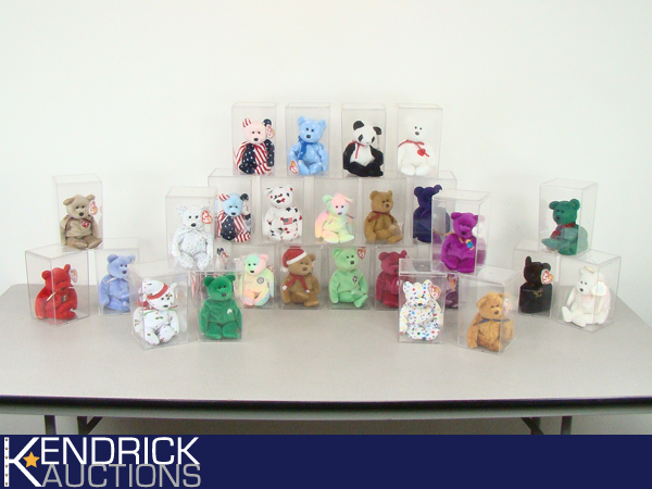 Lot of 27 Beanie Baby Bears in Display Cases