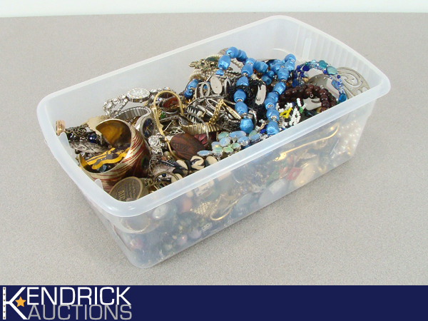 Lot of Vintage Costume Jewelry in Plastic Bin