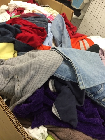 Large gaylord of clothing random sizes and colors