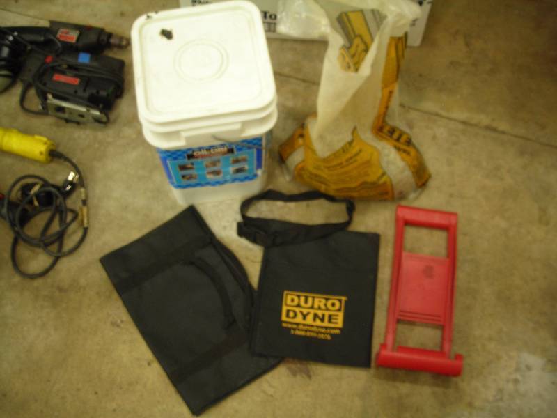 Floor Dry (12 Pail), Apron, Log Carrier, Drywall Carrier, Bag Of Stone Filler