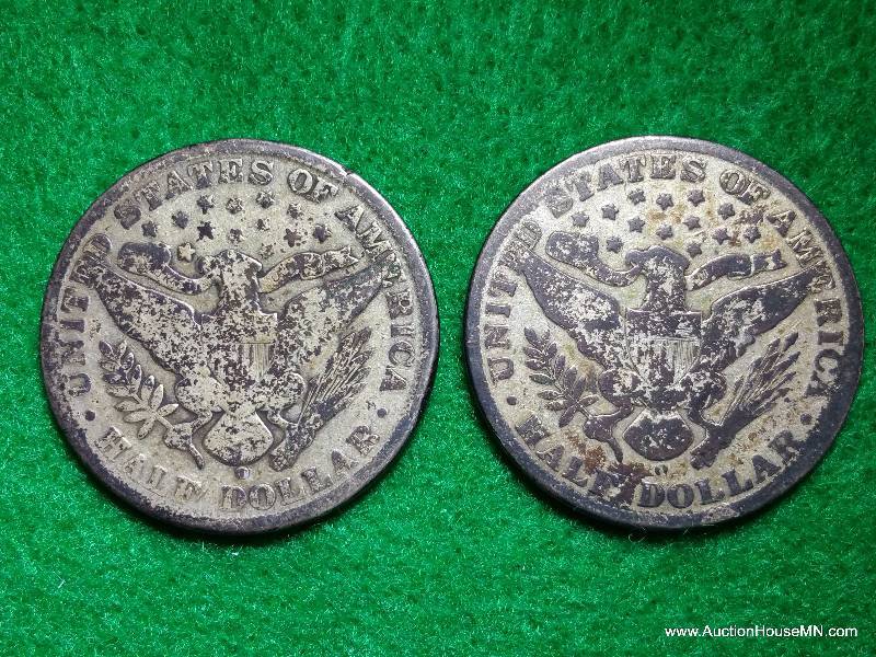 Group of (2) 1908 Barber Silver Half Dollars