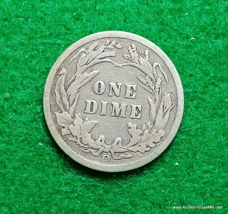 1908 D Barber Silver Dime