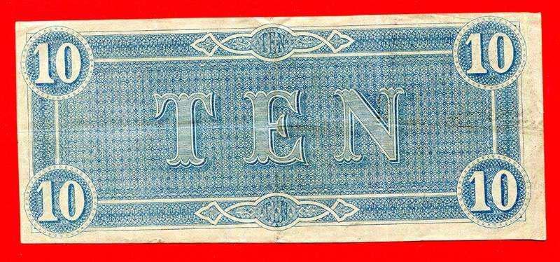 Very Fine 1864 $10 Confederate States of America Note
