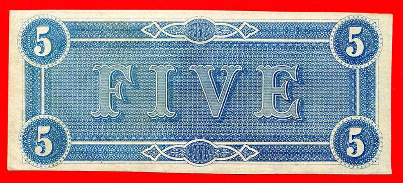 Bold AU 1864 $5 Confederate States of America Note