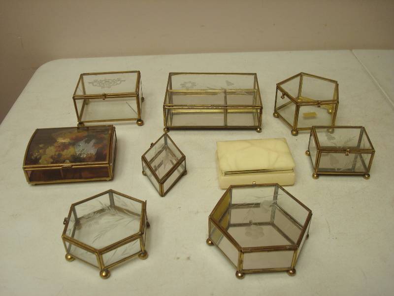 lot 37 image: Lot Of Glass Jewelry Trinket Box Cases