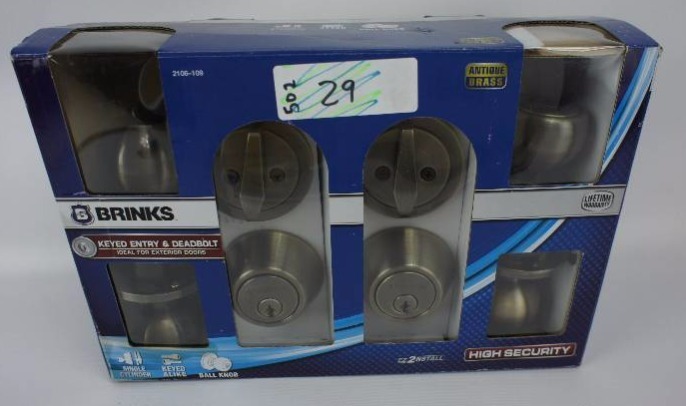 lot 29 image: Brinks Ball Style Keyed Alike Entry Knob and Deadbolt - 2 pack