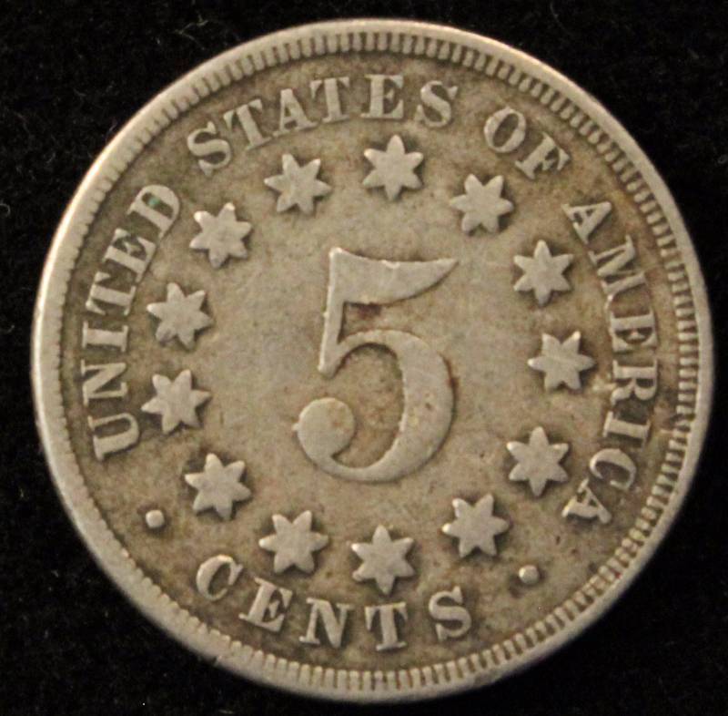 1867 US SHIELD NICKEL VG