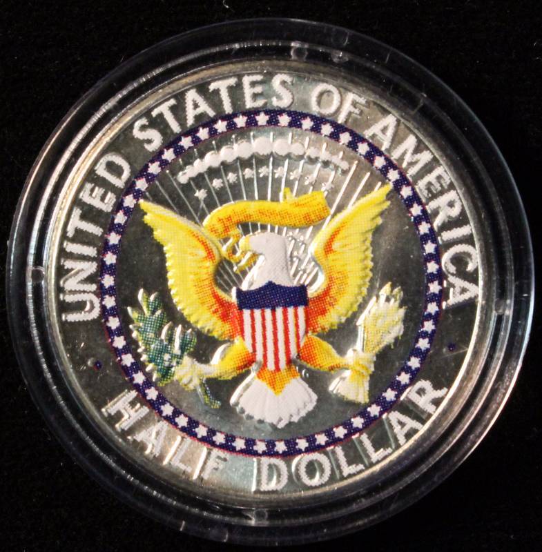 1964 KENNEDY SILVER HALF DOLLAR COLOR ENHANCED IN AIRTIGHT HOLDER