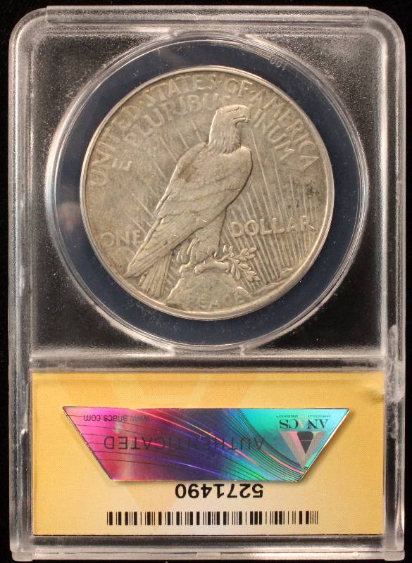 1934-D PEACE SILVER DOLLAR AU53 DETAILS ANACS CERTIFIED