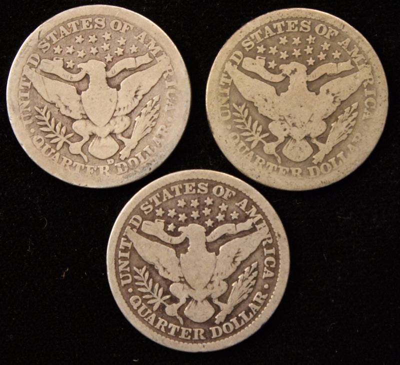 GROUP OF 3 BARBER SILVER QUARTERS