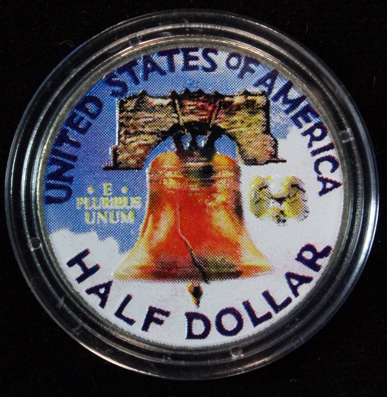 1953-D FRANKLIN SILVER HALF DOLLAR COLORIZED IN AIRTITE HOLDER
