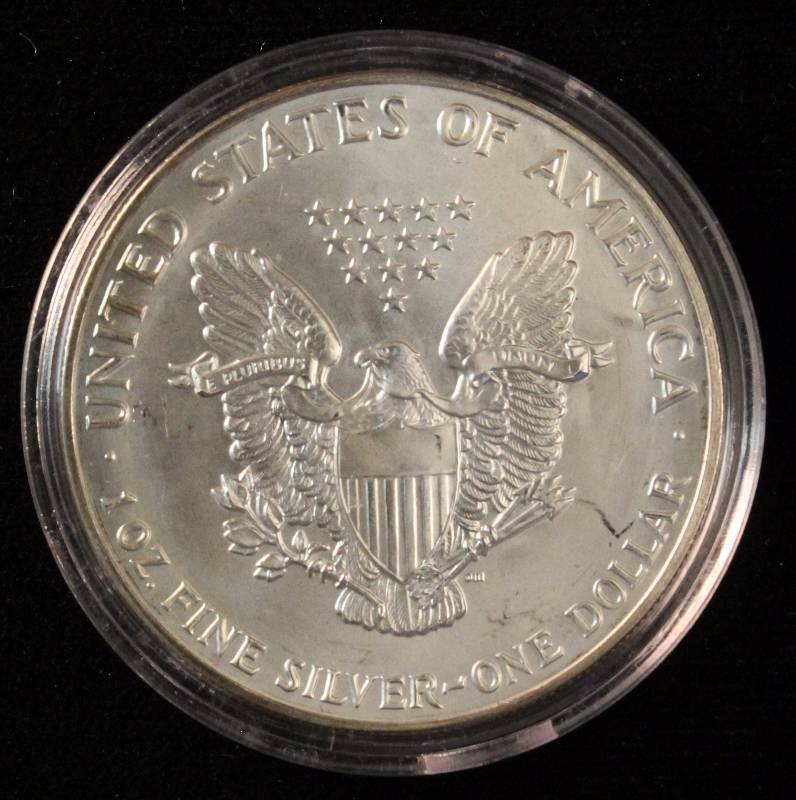 1991 AMERICAN SILVER EAGLE 1 TROY OZ. .999 FINE SILVER DOLLAR IN AIRTITE CAPSULE