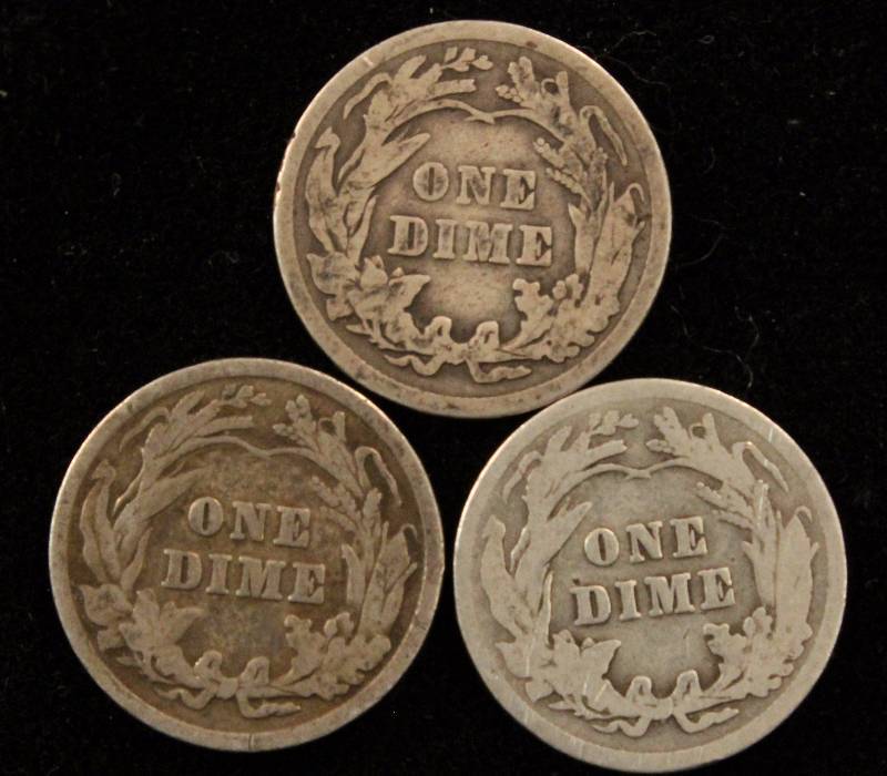 GROUP OF 3 SILVER BARBER DIMES
