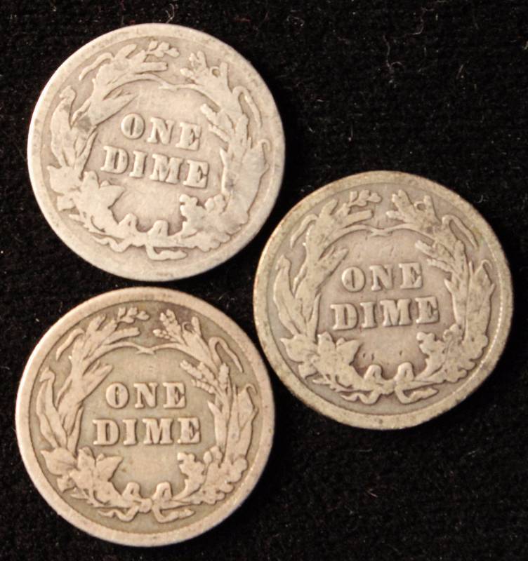 GROUP OF 3 SILVER BARBER DIMES