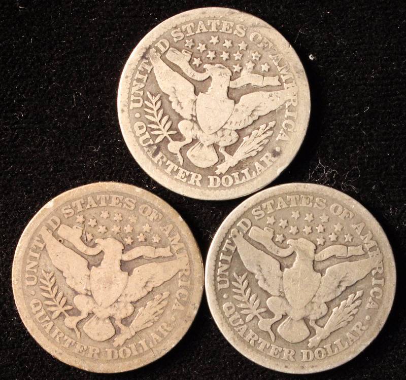 GROUP OF 3 SILVER BARBER QUARTERS