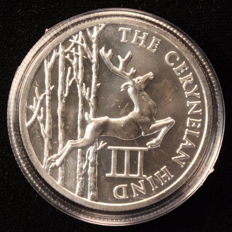 1 TROY OZ. .999 FINE SILVER 13 FEATS OF HERCULES CERYNELAN HIND IN AIRTIGHT HOLDER