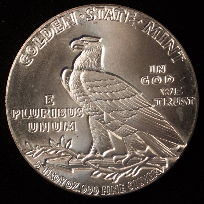 5 TROY Oz. .999 FINE SILVER ROUND INCUSE INDIAN DESIGN