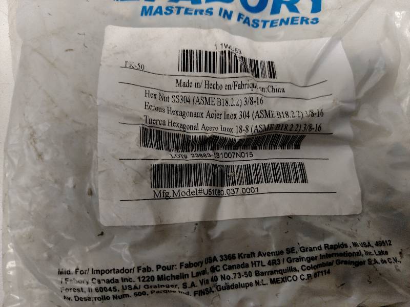 50 pk. 304 Stainless Steel Nuts, 3...