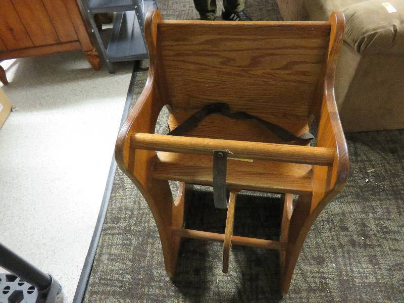 wooden high chair, rocking horse combination