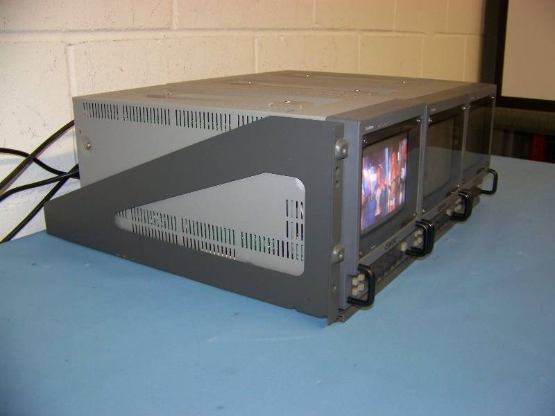 lot 108 image: (3) Sony, 5, Trinitron, Color Video Monitors in Rack Shelf - all (3) in good working order
