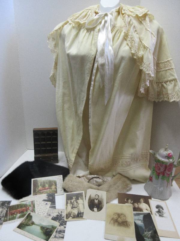 Vintage Ladies Collectibles - Bed Jacket, Fur Collars, Antique Photos & Postcards