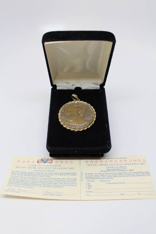 1991 Silver american Eagle Pendant 24 kt Clad on .999 Fine Silver
