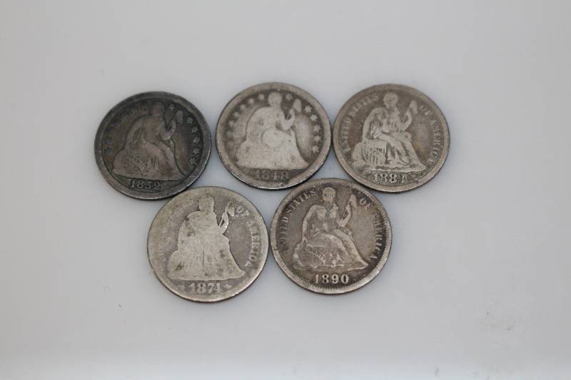 Lot of (5) Seated Dimes (1874, 1890, 1848, 1852, 1883)