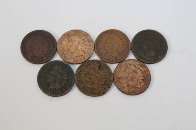 Lot of (7) Indian Head Pennies (1880, 1907, 1906, 1881, 1896, 1889, 1903)