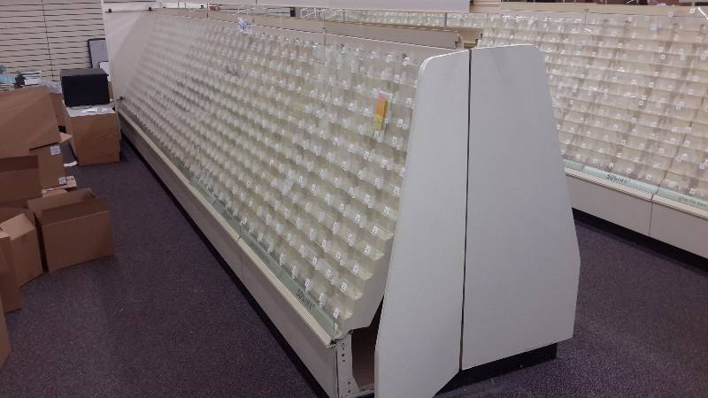 Free standing card display.. 5, 4 ft. x 4ft x 67 in h units. Has 1 end unit 4 ft. w.