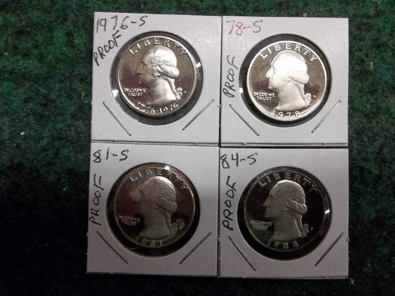 1976 S, 1978 S, 1981 S, 1984 S Washington Quarter Proofs
