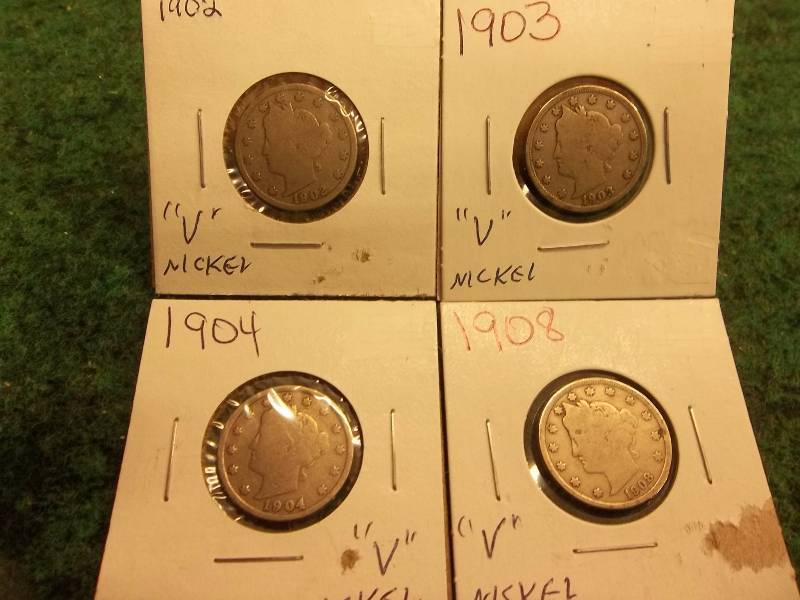 1902, 1903, 1904, 1908 V-Nickels