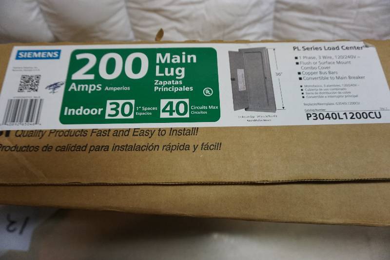 lot 6 image: Siemens Model P3040L1200CU PL Series 200-Amp 30-Space 40-Circuit Main Lug Indoor Load Center