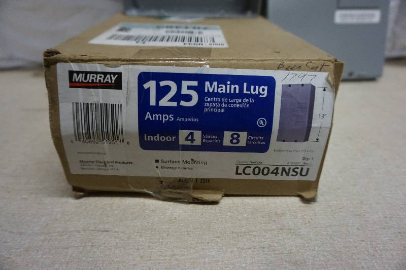 lot 25 image: Murray Model LC004NSU 125 Amp 4-Space 8-Circuit Surface Mounted Main Lug Load Center