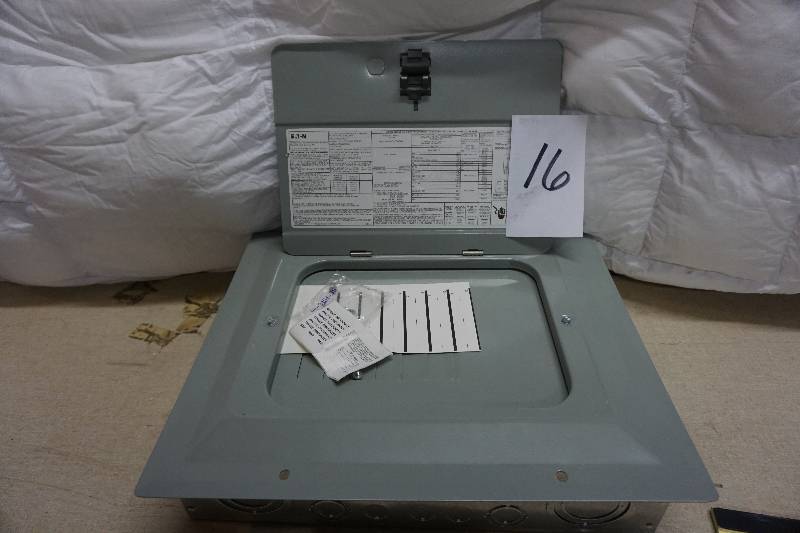 lot 16 image: Eaton 125 Amp 6 Space 12 Circuit Outdoor Load Center