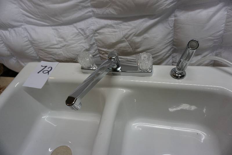 lot 72 image: Thermocast Beaumont Drop-In Acrylic 22 in. 4-Hole Double Bowl Kitchen Sink in White With Faucet Set