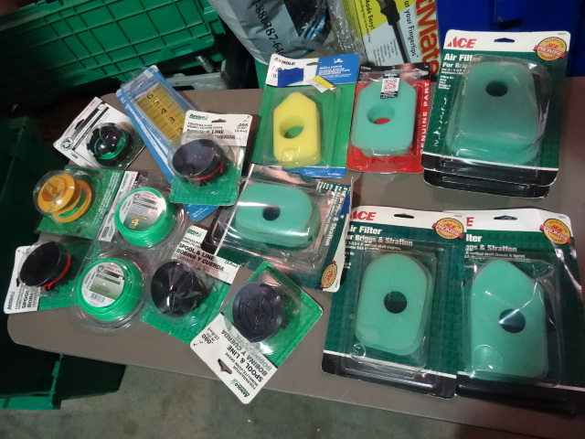 NEW Large Lot weed trimmer lines, small engine air filters, rain guage and more