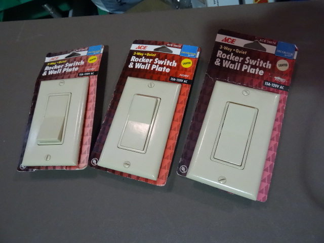NEW Qty 3, 3 Way Quiet Rocker Switch and plate