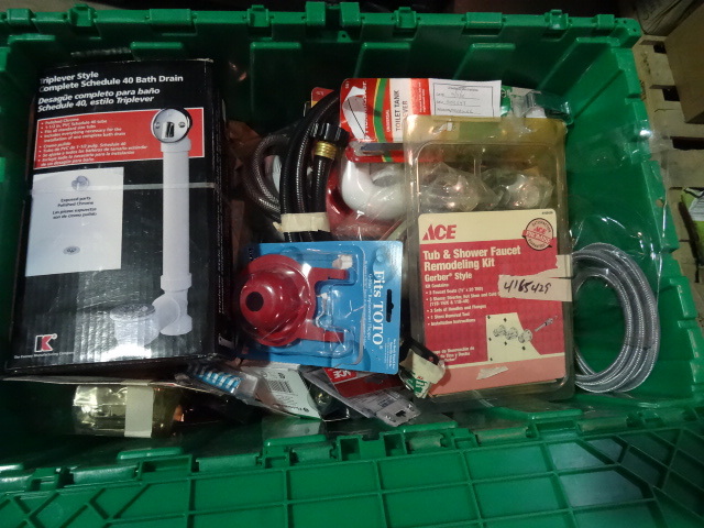 NEW LARGE LOT Plumbing Supplies incl. Toilet Repair Parts, Hoses, Tub and Shower Remodeling Kit, PVC Piipe and fittings AND SO MUCH MMORE. GREEN BIN NOT INCLUDED