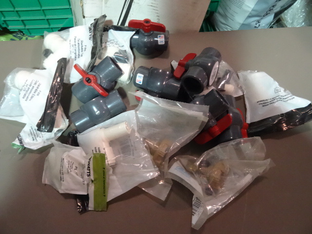 NEW Plumbing Lot incl Qty 7 x 1 in PVC Valves, Reducing Connectors, Stackable Tees, Handle Repair Kits and MORE